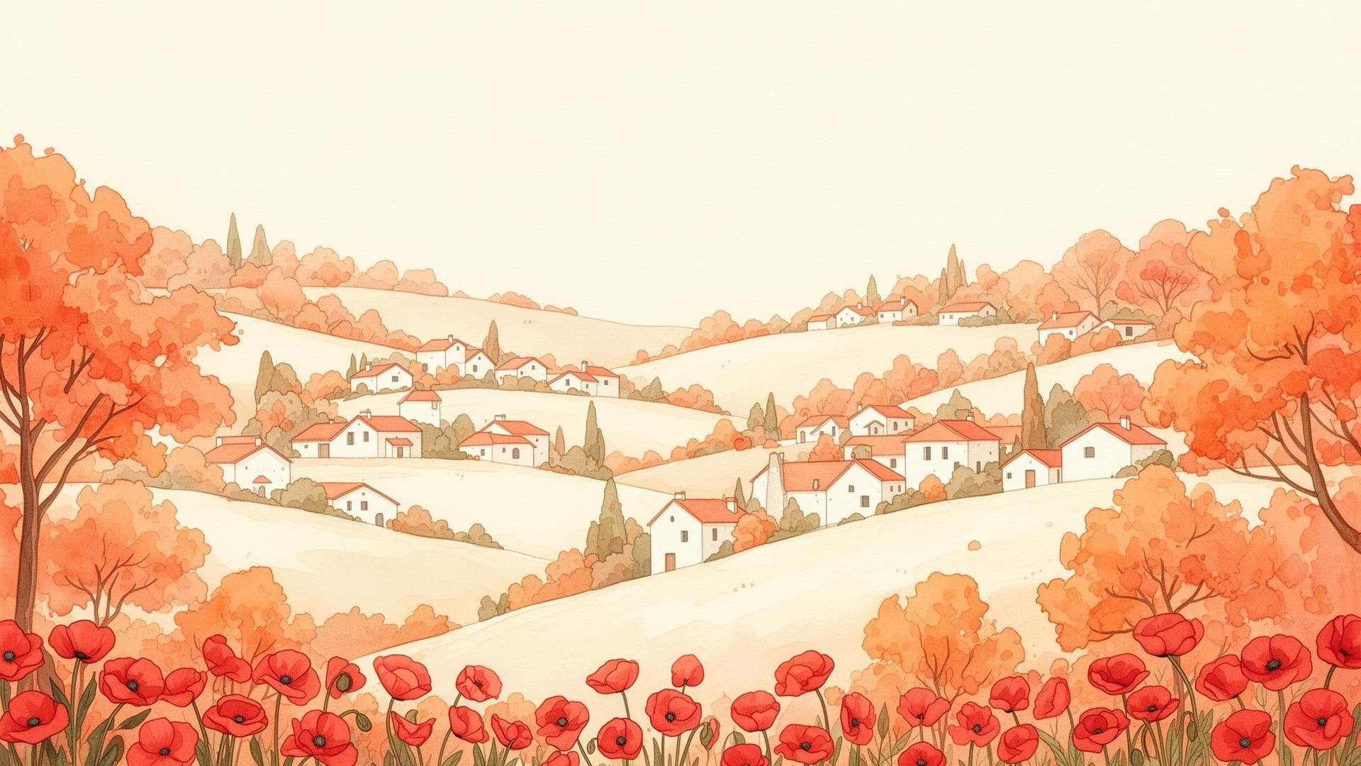 Ilustración de casas en colinas